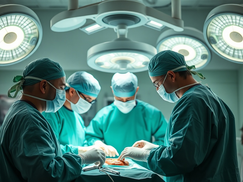 Хирурги в операционной во время хирургической процедуры с использованием хирургических инструментов.